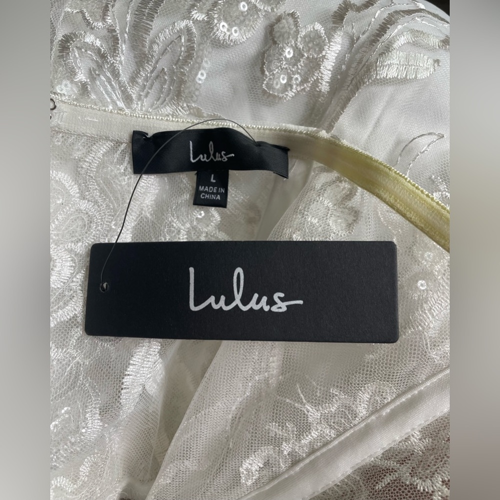 New Lulus Unreal Date White Sequin Embroidered Strapless Mini Dress Size Large - Picture 13 of 13